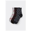 Tezenis 3 Paia Calzini Corti Cotone Senza Bordo Fantasia Donna Donna Nero
