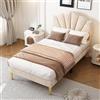 SUKY Velluto, letto imbottito, letto a conchiglia con gambe in ferro dorato, rete a doghe in legno, testiera regolabile in altezza (beige, 90 x 200 cm)