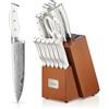 D.Perlla Set Coltelli da Cucina Professionale, Ceppo Coltelli in Acciaio 14 Pezzi, Ceppo Autoaffilante, Blocco Coltello in Legno, Marrone