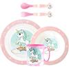 Sorrisini Set Stoviglie Riutilizzabili Per Bambini Unicorno, Piatti Plastica Per Asilo, Scoula, Piatto, Ciotola, Posate Tazza, Set Svezzamento Prima Pappa Bebé Andata Per Microonde, Unicorno