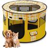 ALLSOPETS Recinto per Cani da Interno Pieghevole, Anche per Esterno, Box Traspirante Portatile per Gatti Conigli Cuccioli con Borsa da Trasporto, per Viaggi e Campeggio (Oro, M)