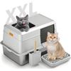 Bartuke Lettiera per Gatti in Acciaio Inox, XXL Chiusa Lettiera Gatto Grande con Pala, Antiodore, Facile da Pulire, Toilette Media Grande per Gatti (Grigio Scuro)