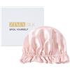 ZIMASILK Cuffia da donna in 100% seta di gelso, per la cura dei capelli, a doppio strato, per dormire, con elastico sulla testa (1 pezzo, rosa + avorio)