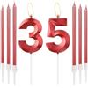 mciskin Candele rosse per il 35° compleanno - Candela numero 35 con design 3D per torta con set di 6 candele lunghe/sottili, decorazione rossa per torta per donne, forniture per decorazioni del 35°