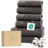 Ferò Set Asciugamani Bagno Grandi di Lusso 6 Pezzi, OEKO-TEX 100% Cotone Premium, 550 g/m², Ultra Morbido e Assorbente, 2 Asciugamani Doccia 70x140, 4 Asciugamani Viso 50x100, Grigio