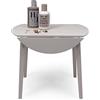 Homely - Tavolo rotondo allungabile da pranzo o da cucina diametro 90 cm DALLAS, legno laccato e MDF grigio, meccanismo allungabile manuale a tre posizioni, 90x17,5/55/17,5x75 cm