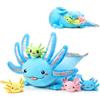 Aoriher Set di Peluche Axolotl da 5 Pezzi Peluche Mamma Axolotl da 60 cm con 4 Simpatici Bambini Axolotl di Peluche nella Sua Pancia Morbida Bambola di Axolotl per Ragazzi Regalo di Natale Compleanno (Blu)