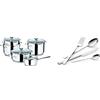 Lagostina Set Smart, Batteria Di Pentole Per Induzione, Acciaio Inossidabile, Grigio, 9 Pezzi & Giada Set Posate Per 6 Persone, Acciaio Inox 18/10, 24 Pezzi