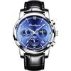 RORIOS Orologio Multifunzione da Uomo Orologio da Polso Vintage Analogico Quarzo Orologi Cronografo Fasi Lunari Orologio Casual Acciaio inossidabile Blu B