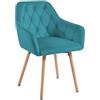 Tata Home Poltrona Sedia da Salotto in Velluto Poltroncina da Camera Imbottita Relax con Gambe in Legno e Braccioli Alti Colore Petrolio Mod. Velvet Sponge