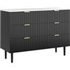 UEV Cassettiera Camera da Letto, Comò 6 Cassetti con Motivi a Marmo, Mobile in Legno, Credenza per Soggiorno, Corridoio, Scandinavia, 34P x 100l x 75H cm, Nero