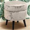 BAKAJI Pouf Contenitore Sgabello Cassapanca Poggiapiedi con Seduta Apribile in Tessuto Velluto Piedini in Legno Nero Design Moderno Dimensione 37 x 40 cm (Beige)