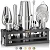BARE BARREL Kit per la preparazione di cocktail, kit da barista da 16 pezzi, shaker per cocktail, espositore in bambù e 35 biglietti di ricette, set regalo per cocktail mixology (shaker Boston da 800