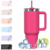 WATERSY 1.2L Bicchiere Termico con Manico, 40 oz Grande Tazza Termica in Acciaio Inox, Tazza da Caffè con Cannuccia, Thermos per Acqua Doppia Parete, per Palestra, Auto e Viaggio (Rosa Scuro)
