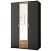 Stella Trading HANAU Armadio con anta a specchio in Grafite, Rovere Artisan - Versatile armadio a 3 ante per la vostra camera da letto - 120 x 196 x 54 cm