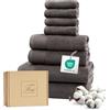 Ferò Set Asciugamani Bagno Cotone Di Lusso 8 Pezzi, OEKO-TEX, 100% Cotone Premium, 550 g/m², Ultra Morbido, Design Italiano, 2 Teli Bagno 70x140, 2 Asciugamani Viso 50x100, 4 Lavette 30x30, Grigio