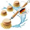 FEINHOLZ Spazzola Piatti Legno con 3 Testine di Ricambio (Set da 4) - Spazzola per Piatti Ecologica con Setole Naturali - Spazzola Cucina Biodegradabile