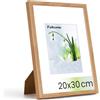 Feihorrm Cornice portafoto, Fotocornice in quercia, con vetro temperato, per foto 20x30 cm senza passepartout o 12x17 cm con passepartout, Fotocornice in legno massiccio (Beige, 20x30 cm/ 1x)