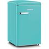 SEVERIN RKS 8834 Mini Frigorifero Retrò 108L, Frigorifero piccolo e silenzioso con diversi scomparti, Congelatore 13L e portabottiglie, 37 dB, Classe energetica D, Turchese