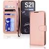 TECHGEAR Custodia in Pelle Galaxy S21, Cover Libro Protettiva con Slot per Schede, Supporto e Cinturino da Polso - Pelle Sintetica per Samsung Galaxy S21 5G Cover Portafoglio (Oro Rosa)