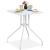 Relaxdays Tavolino da Giardino, HLP: 73x62x62 cm, Tavolo Quadrato da Balcone, Plastica Effetto Legno e Acciaio, Bianco