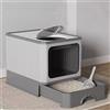 MINGYI Cassettiera per lettiera per gatti chiusa, grande casa di toilette per gatti pieghevole con coperchio, cassetto per lettiera con pala, WC per gatti, fino a 7 kg (grigio XL 51×35×38 cm)