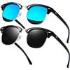 Joopin Occhiali da Sole Polarizzati Vintage Unisex Classici Occhiali Rettangolari a Mezza Montatura Retrò per Uomo Donna Guida Protezione UV (Oro Nero Lucido e Blu)