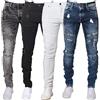 Ze ENZO Enzo - Jeans da uomo, super skinny, elasticizzati, strappati, in denim, per tutte le gambe, Acido Nero, W32 / L32