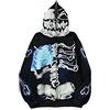 Vagbalena Uomo Donna Teschio Zip Punk Felpa con Cappuccio Giacca con Cappuccio Modello novità Full-Zip Felpa con Cappuccio Vintage Giacca Gotica Teschio Giacca Streetwear (Nero,XXL)