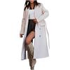 Generic Trench lungo da donna, cappotto invernale in lana, a maniche lunghe, antivento, con cintura, soprabito classico con risvolto, alla moda, con tasche, soprabito streetwear, bianco, L