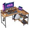 ODK Scrivania Angolare, Scrivania a Forma di L con Ripiani Reversibili, 120x80x88cm Scrivania da Gaming Scrivania Computer con Supporto per Monitor e Ganci per Cuffie per l'ufficio, Marrone