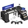 Coleshome Scrivania Angolare con Tessuto Cassetti, Reversibile Scrivania a l con Cassetto Portadocumenti, Scrivania per Computer con Porta di Ricarica USB e Presa di Corrente (Nero, 140x70cm)