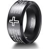 TUNGSTORY 10mm Carburo di Tungsteno Nero con Nostro Padre Preghiera Scrittura Anello in Tungsteno per Uomo Anello di Fidanzamento con Laser Cross Pattern Lucido Bordo Smussato Taglia 27.5