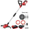 Bamse Decespugliatore a Batteria 21V, Bamse Tagliabordi Elettrico Brushless con 2 Batterie 2,0Ah, 2 Lame, 2 Taglio Linee, Impugnatura Regolabile, Tubo Telescopico, Testa Girevole 90° per Giardino Potatura