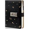 TIEFOSSI Diario Starry in pelle con blocco, ricaricabile, con password, diario segreto con copertina rigida, formato A6, per donne, ragazze, ragazzi, 15,4 x 17,28 cm