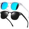 Joopin Occhiali da Sole Polarizzati Vintage Unisex Classici Occhiali Rettangolari a Mezza Montatura Retrò per Uomo Donna Guida Protezione UV (Nero Opaco e Blu)