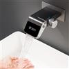QREZAA Rubinetto Muro Bagno Lavabo Miscelatore Cascata Parete Pieghevole a 180° con Display Digitale a LED Acqua Fredda e Calda Rubinetti Monocomando per Lavello (Grigio Pistola)