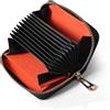 VISOUL Porta Carte di Credito in pelle, Portafoglio da Uomo in Vera Pelle di Piccole, Portafoglio con Cerniera di Blocco RFID con 11 Scomparti per Carte e 1 Scomparto per Monete Nero+Arancio