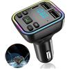 LANAFAY Trasmettitore FM Bluetooth per Auto, Adattatore Radio, 2 USB Port 5V/3A & 1A e Tipo-C, Ricarica Rapida, Chiamata Vivavoce, MP3 Lettore Musicale, Supporto TF Card/Chiavetta USB