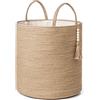 Mkono Cesto portabiancheria alto in vimini intrecciato, decorativo, in corda naturale, con perline in legno, decorazione per coperte, giocattoli, vestiti, scarpe, organizer per piante con manici, per