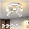 SANSHI Rotonda Faretti da Soffitto Orientabili Interno LED 4 Luce,Faretti da Parete con Inferiore 22W+4x5W,GU10 Lampadario Faretti,Moderna Plafoniera Faretti Bianco Caldo 3000K per Cameretta,Bianco