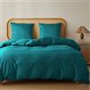 MR&HM Biancheria da letto 155 x 220 cm, 3 pezzi, in cotone, 100% cotone, 155 x 220 x 1 Plus, due federe 80 x 80 cm, con chiusura lampo, morbida e confortevole, colore: blu e verde