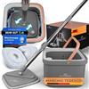 ALANBERG Set Mop Lavapavimenti con Secchio per Pulizia - Sistema a 2 Scomparti per Acqua Pulita e Sporca, Mocio Piatto Autostrizzante con Manico Telescopico e 2 Panni in Microfibra, Grigio - ALANBERG®