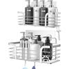 Carehabi Mensola Doccia Senza Foratura 2 Pezzi Organizer Bagno in Acciaio Inox SUS304 con 4 Ganci Mensola Senza Foratura Oggetti Bagno per Shampoo per Bagno e Cucina
