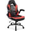 DUMOS Sedia da Gaming, Pelle Metallo, Nero/Rosso, Standard