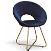 KONTE.DESIGN Set di 4 poltroncine ZANTE in tessuto effetto velluto blu e base in metallo color oro