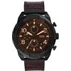 Fossil Bronson Orologio da uomo, movimento cronografo, cassa in acciaio inossidabile nero da 50 mm con cinturino in pelle, FS5713, Marrone scuro