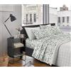 IlGruppone Passione Casa Completo Letto Lenzuola Matrimoniale,100% Cotone, Set letto, Lenzuolo Sopra, Sotto e Federe 2 Piazze - Fiorellini blu (Fronde Verde)