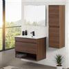 Inbagno Mobile bagno sospeso 80 cm noce canaletto con 2 ante e vano a giorno, lavabo in ceramica e specchio reversibile 60x80 cm, KLEO
