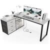 TRIUMPHKEY Scrivania Angolo per Computer 140x105x75cm,Scrivania con 3 Cassetti,Reversibile Scrivania a Forma di L con 2 Porte di Ricarica USB e 2 Prese di Corrente,Scrivania per Casa Ufficio,Grigio